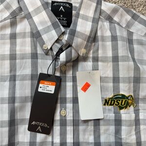 North Dakota State University Antigua Gray Casual Button Down Shirt